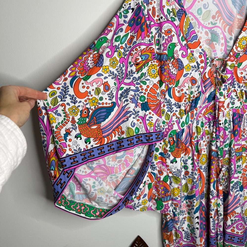 D6 Trina Turk Peacock Floral Print Kaftan Swim Cover Up Kimono Sleeve M - Picture 5 of 10